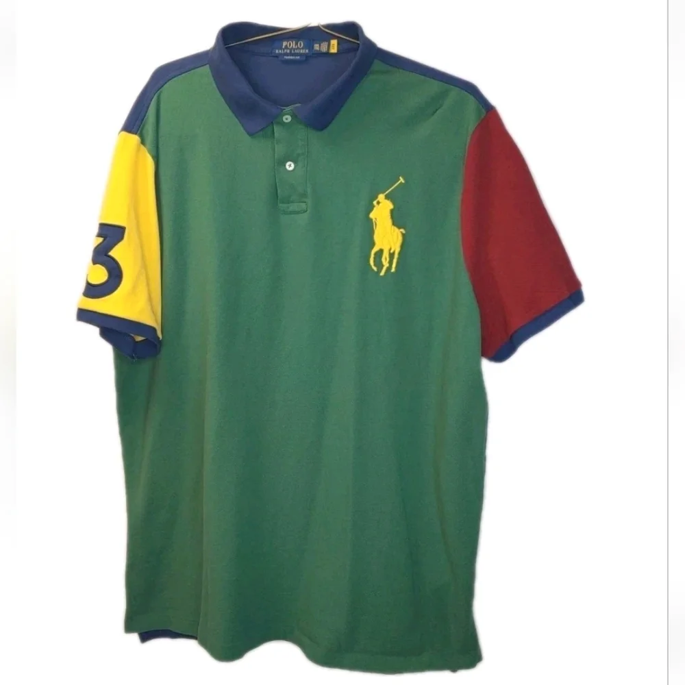 Polo Ralph Lauren Rugby Polo Shirt Men XXL Big Pony 90s Colorblock Green Preppy